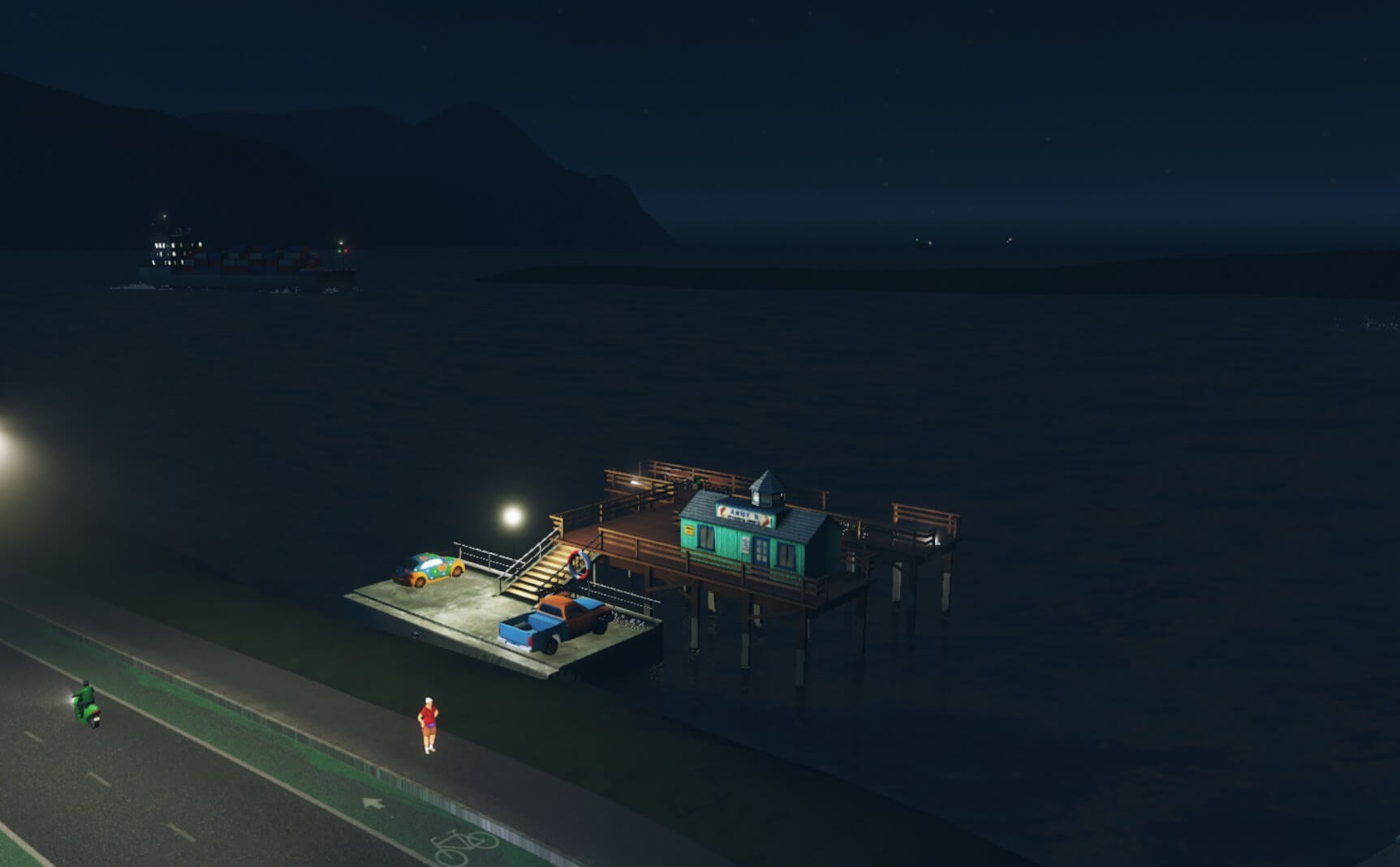 Cities:skylines真夜中のフィッシングツアー星空が見えます